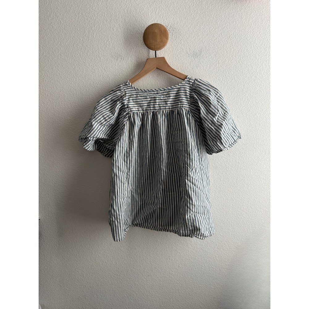 Madewell Courtyard Flutter Sleeve in Stripe Puff Sleeve Top Size Medium - Picture 4 of 7